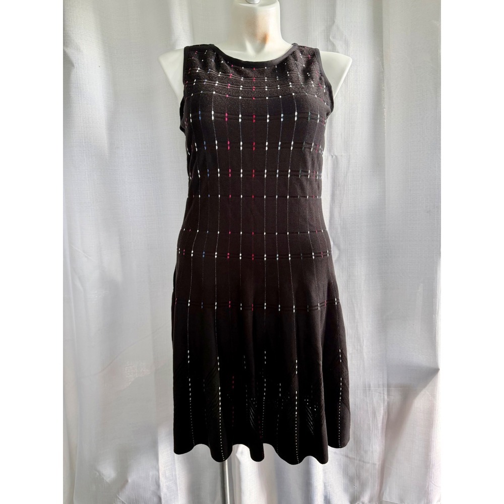 NIC+ZOE Knit Fit and Flare Dress Women's XL Black Multi Color Striped Sleeveless